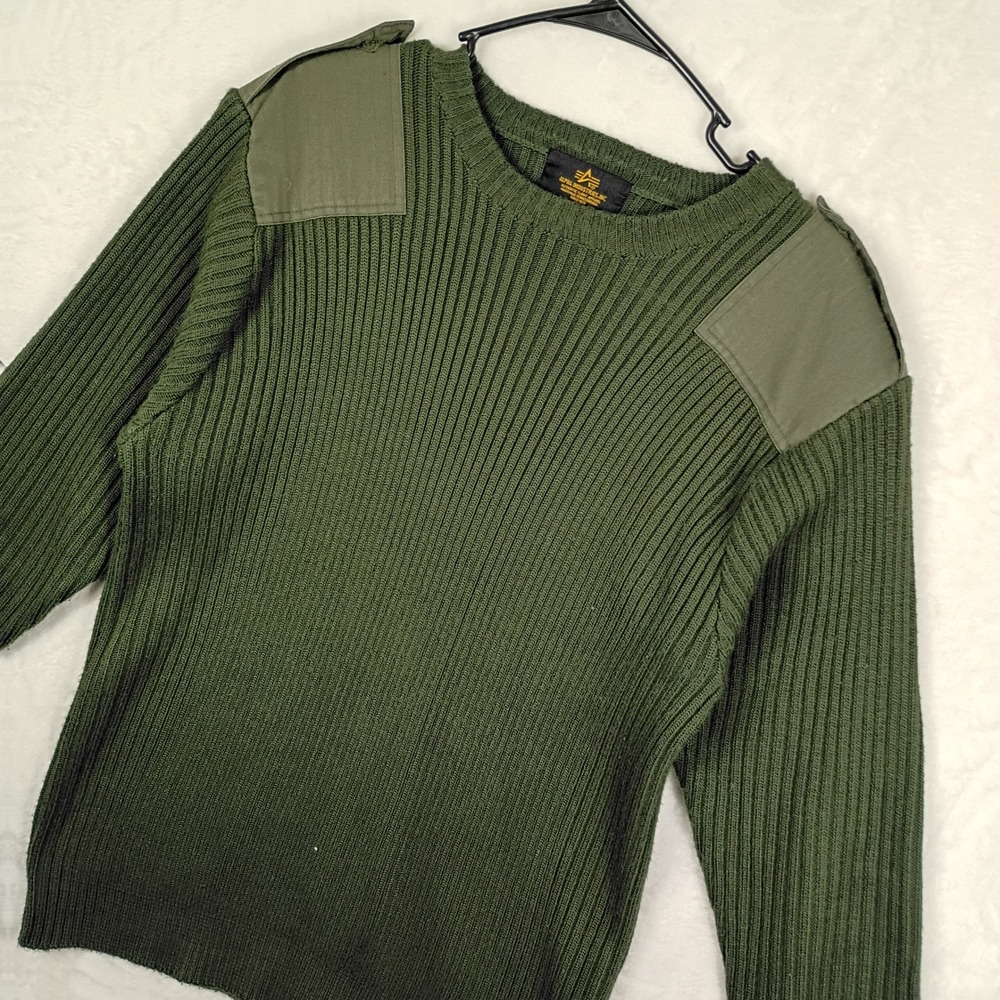 Alpha Industries Commando Sweater Mens M Green Ribbed Knit Military Army Gorp